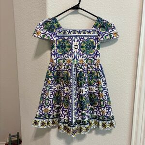 Edgehill Collection Blue and Green Floral Kids Dress